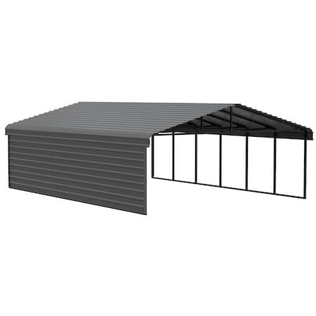Arrow Storage Products Galvanized Steel Carport, W/ 1-Sided Enclosure, Compact Car Metal Carport Kit, 20'x29'x7', Charcoal CPHC202907ECL1